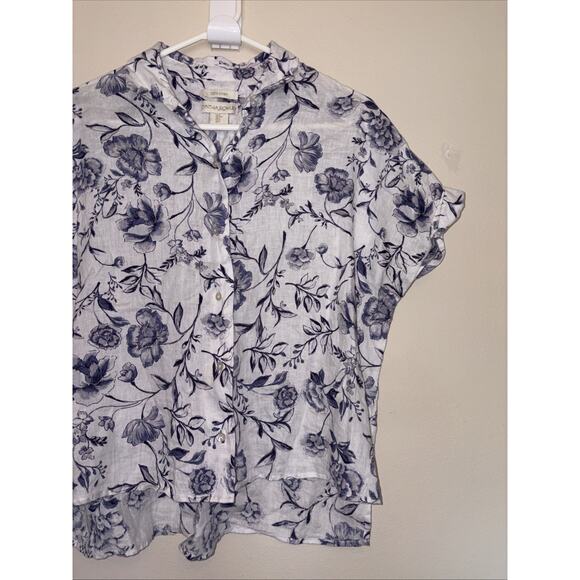 Cynthia Rowley White 100% Linen Floral Flower Button Front Shirt Top Women Small - Picture 3 of 7